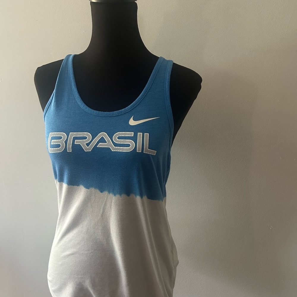 Nike Blue and White Fitted Tank Top